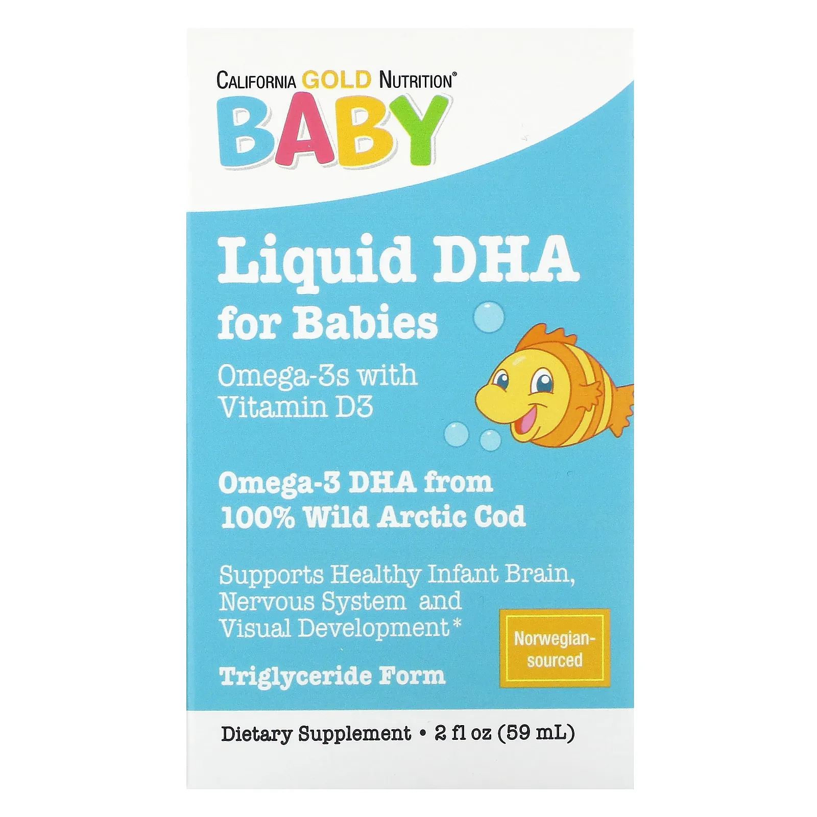 אריזת California Gold Nutrition Baby Liquid DHA לתינוקות, בקבוק 59 מ"ל