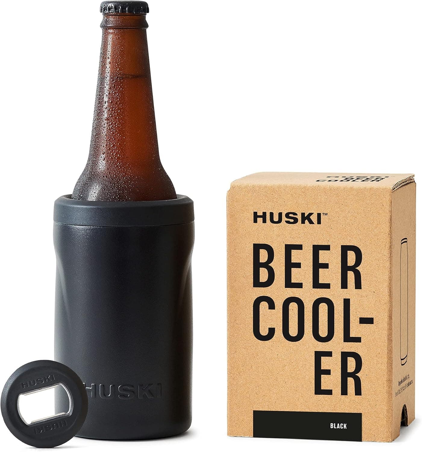 קולר בירה Huski 2.0 בצבע שחור מנירוסטה עם פותחן בקבוקים נשלף
