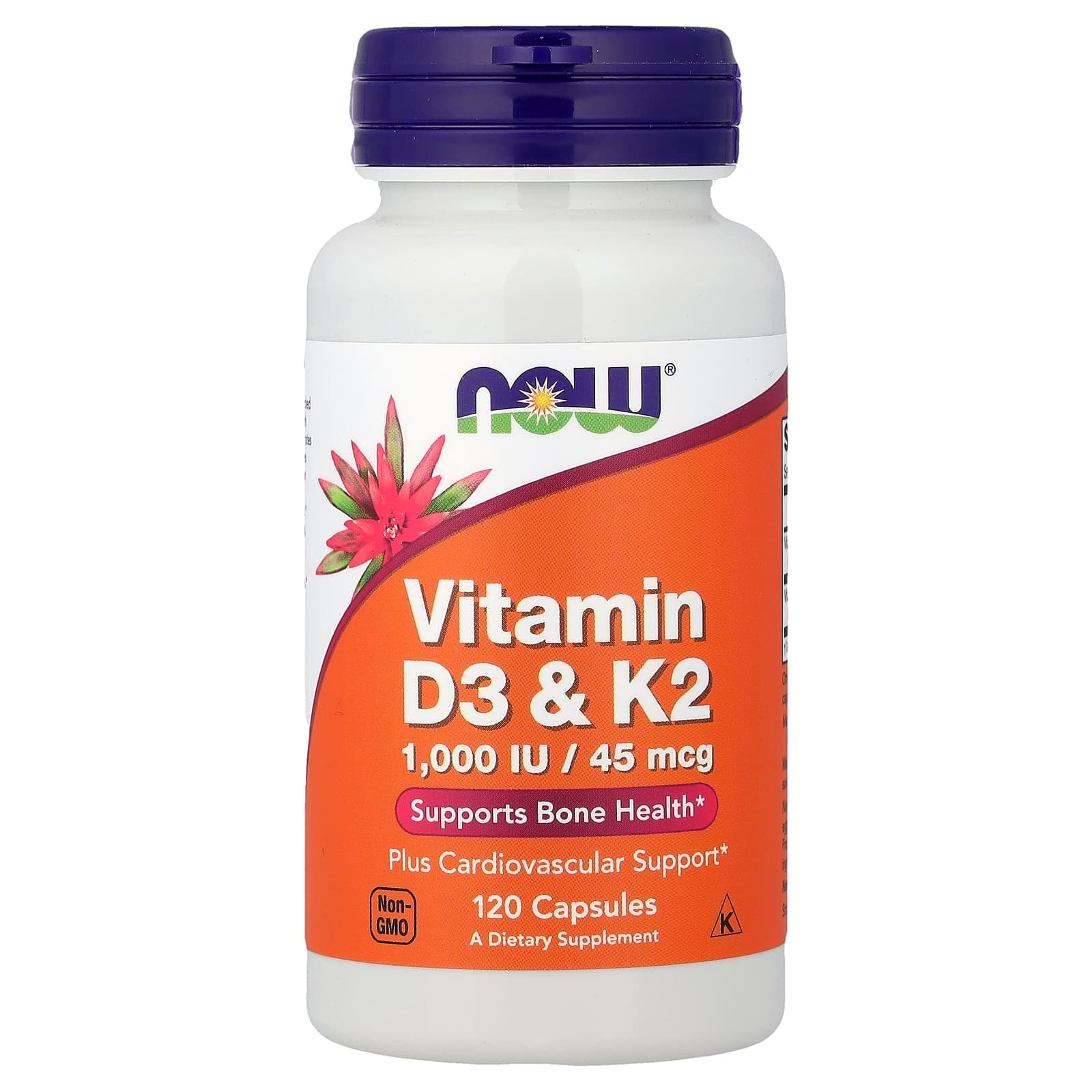 NOW Foods ויטמין D3 ו-K2, 120 כמוסות