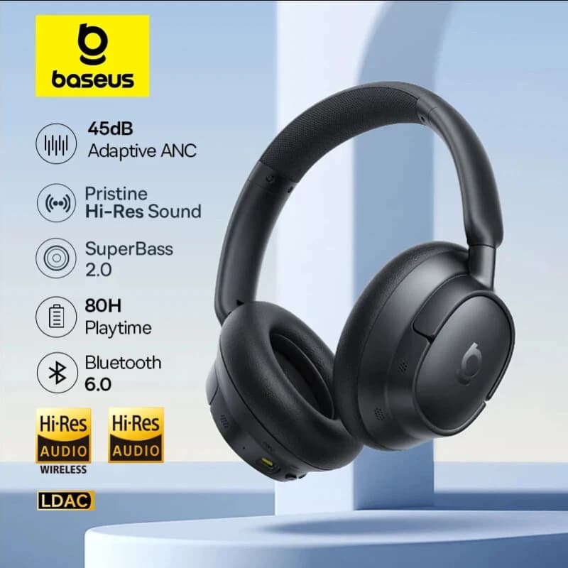 Baseus EH10 NC אוזניות ANC אלחוטיות — ביטול רעשים 45dB, LDAC, 80 שעות סוללה