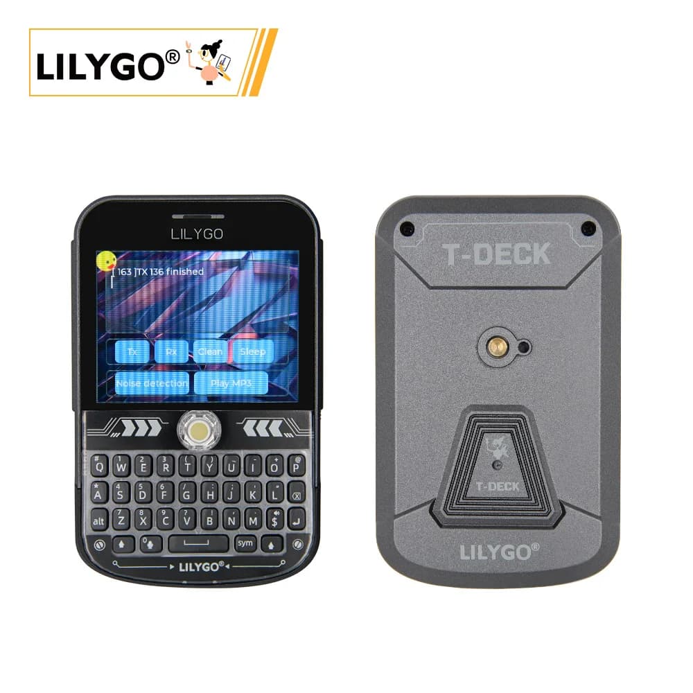 מכשיר כף היד LILYGO T-Deck-Plus עם מקלדת ומסך, ומארז הגב