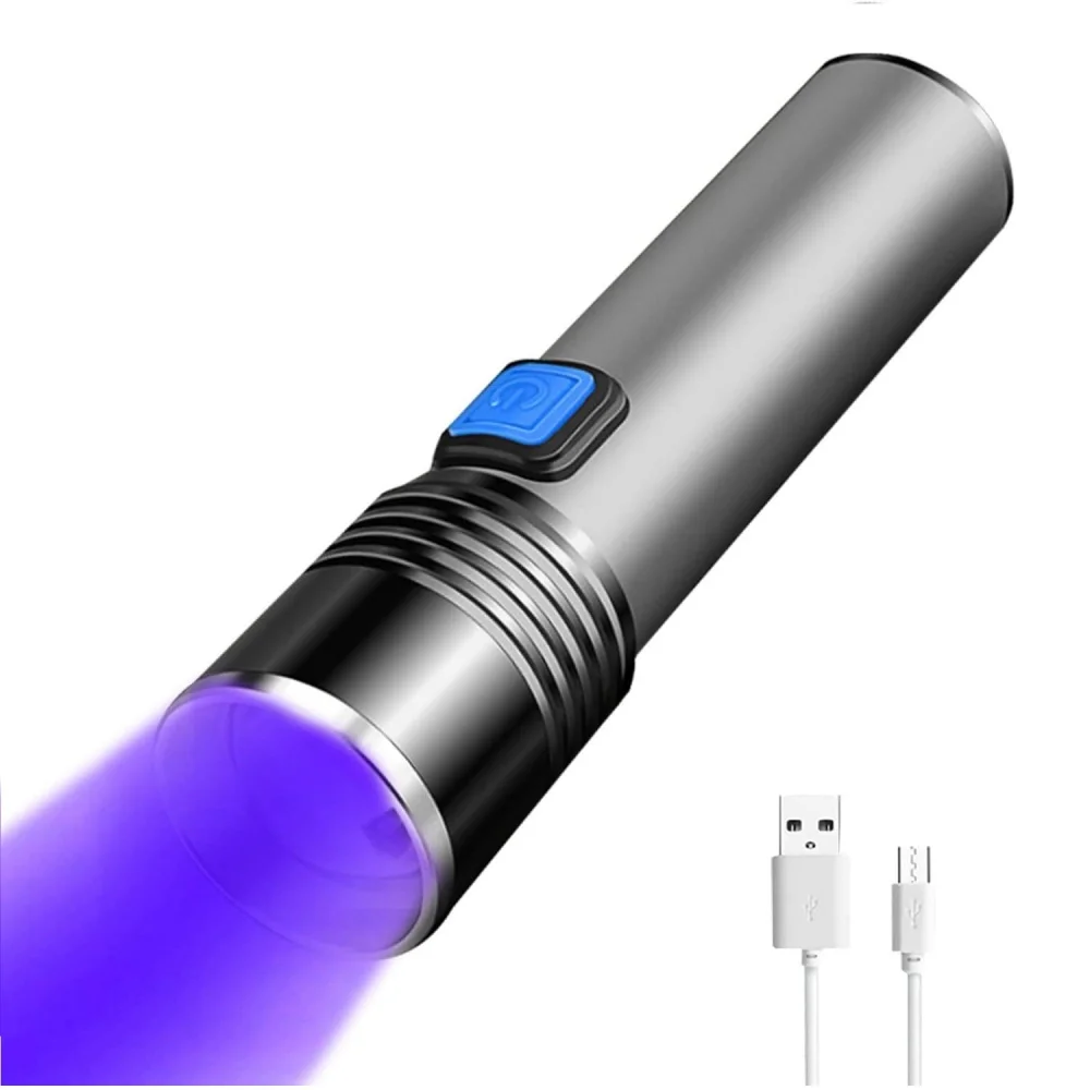 פנס UV נטען USB מאלומיניום – לאיתור כתמי שתן של חיות