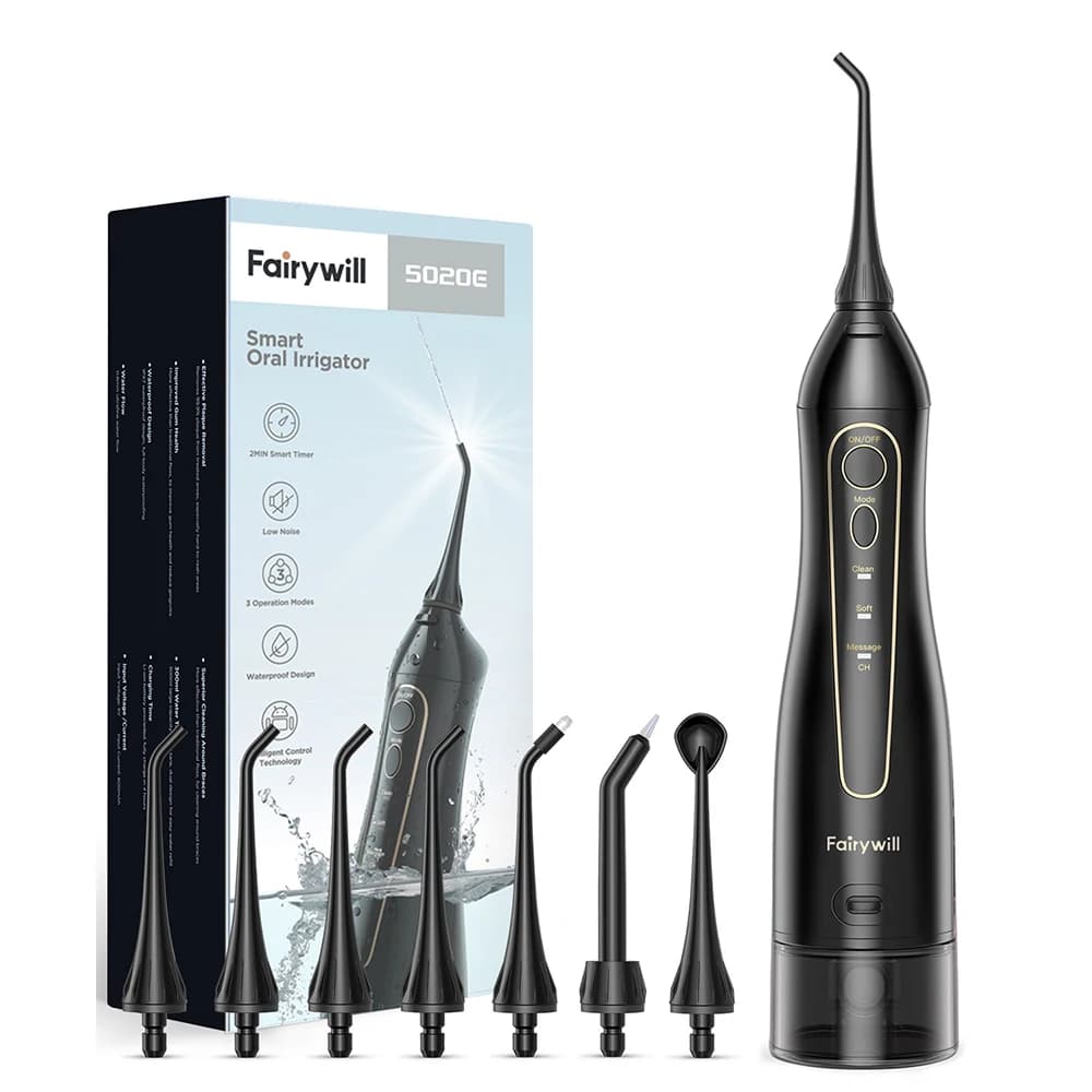 סילונית שחורה Fairywill 5020E עם קופסה וראשי התזה מתחלפים