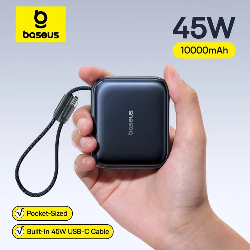 באסאוס מיני פאוור בנק 45W 10000mAh עם כבל USB-C מובנה