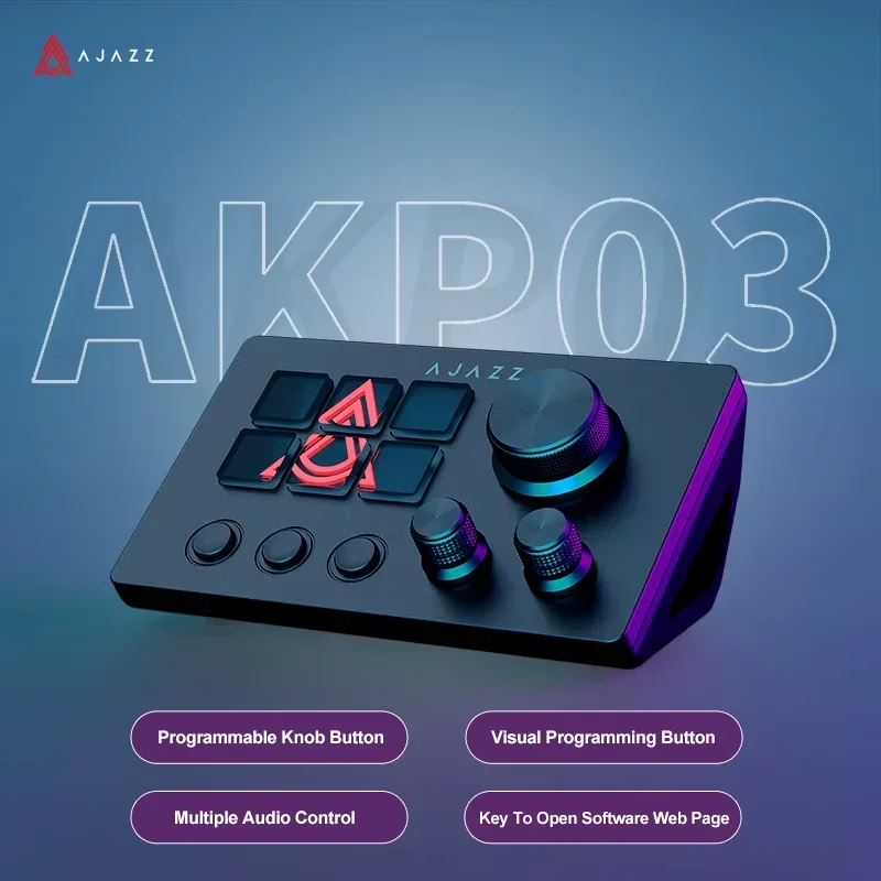 קונסולת המאקרו Ajazz AKP03 לשולחן עם שישה כפתורים, שלושה כפתורים נוספים וגלגלות לשליטה
