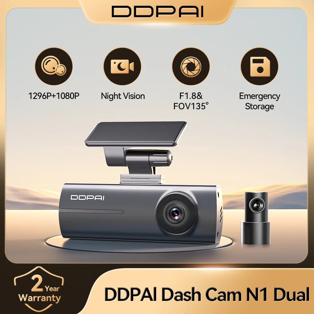 מצלמת דרך DDPAI N1 Dual שחורה עם מצלמה אחורית נפרדת