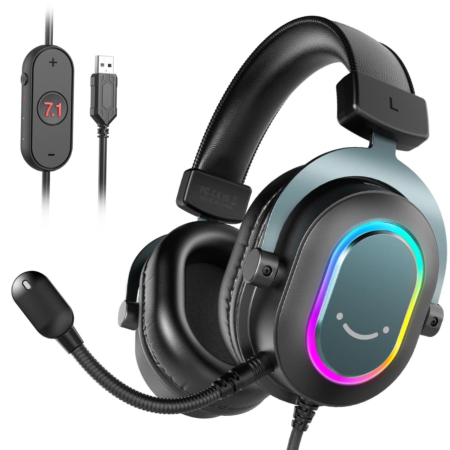 אוזניות גיימינג FIFINE AmpliGame H6 עם מיקרופון, תאורת RGB ושלט 7.1