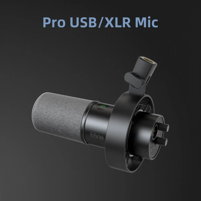 מיקרופון דינמי שחור FIFINE K688 עם Shock Mount, חיבור USB/XLR ויציאת אוזניות