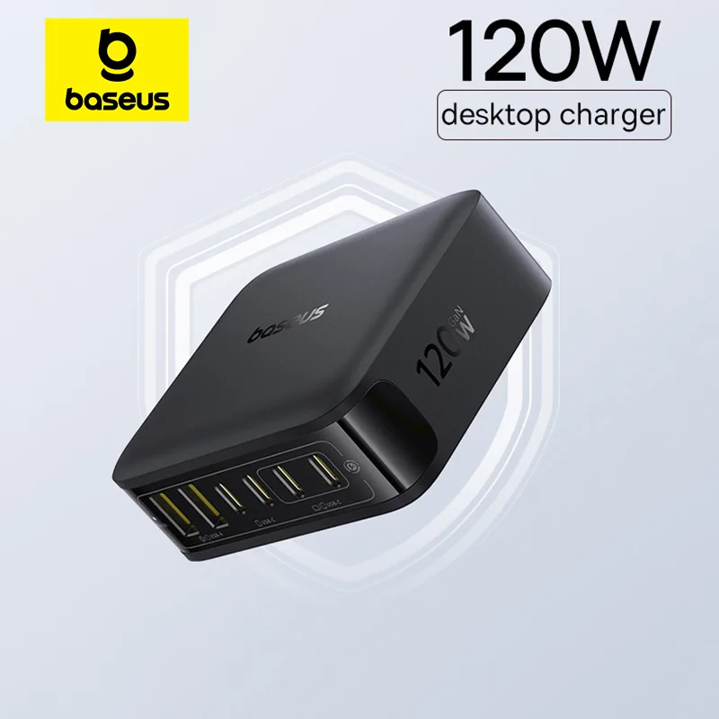 מטען שולחני Baseus 120W GaN עם 6 יציאות (2x USB-C + 4x USB-A)