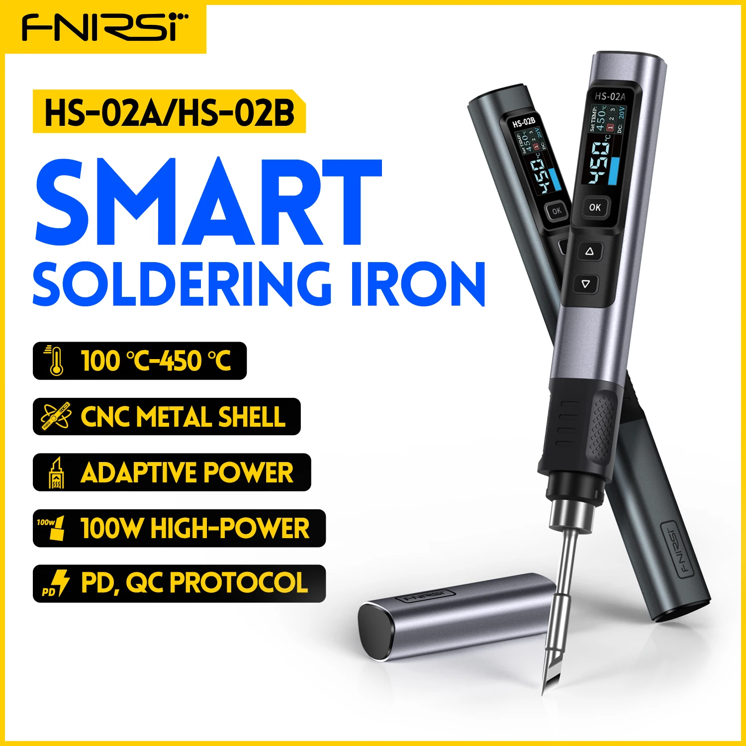 מלחם חכם FNIRSI HS-02 עם תצוגת דיגיטלית ושליטה בטמפרטורה