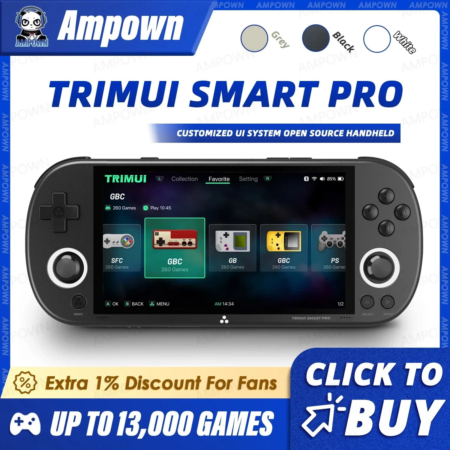 קונסולת גיימינג ניידת Trimui Smart Pro עם מסך IPS וג'ויסטיקים בתאורת RGB