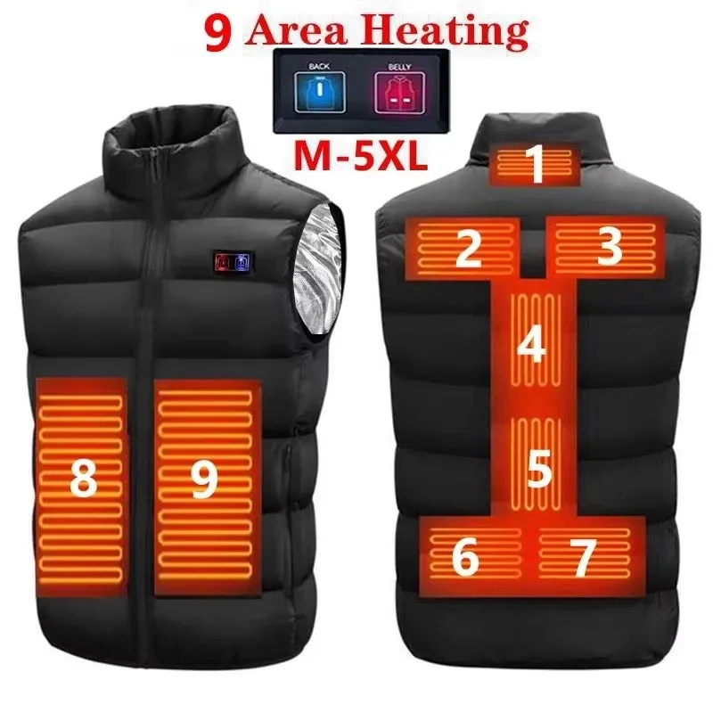 9-Zone Graphene Heated Vest — וסט חימום נטענת USB, 3 מהירויות, M-5XL