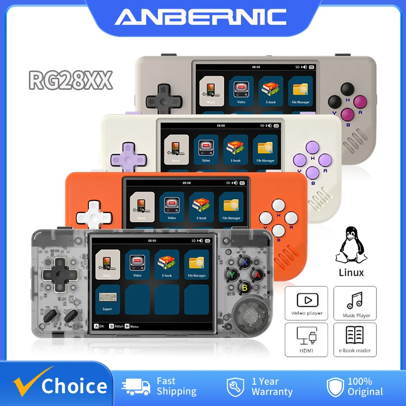 קונסולת ANBERNIC RG28XX עם מסך IPS בעיצוב רטרו