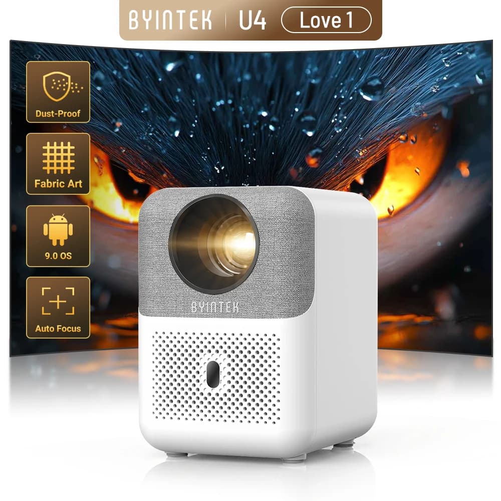 מקרן מיני חכם BYINTEK U4 LOVE 1, תמיכה 4K, אנדרואיד ופוקוס אוטומטי