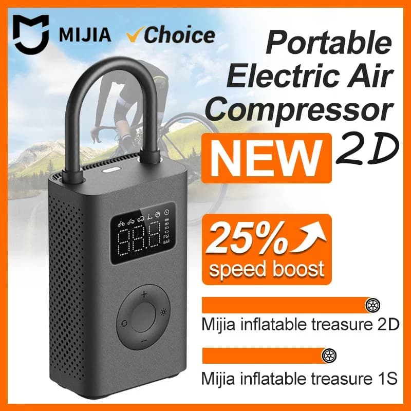 משאבת אוויר חשמלית שחורה Xiaomi MIJIA Air Pump 2 עם מסך דיגיטלי, כבל USB-C וצינור אוויר