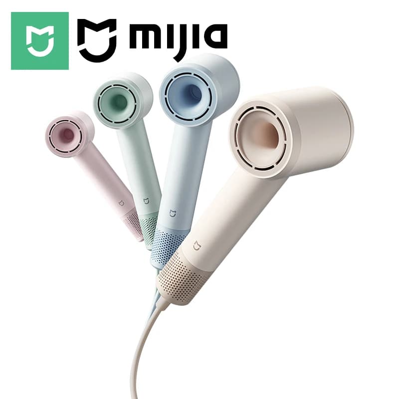 מייבש שיער Mijia בארבעה צבעי פסטל, עם לוגו Mijia על הרקע הלבן
