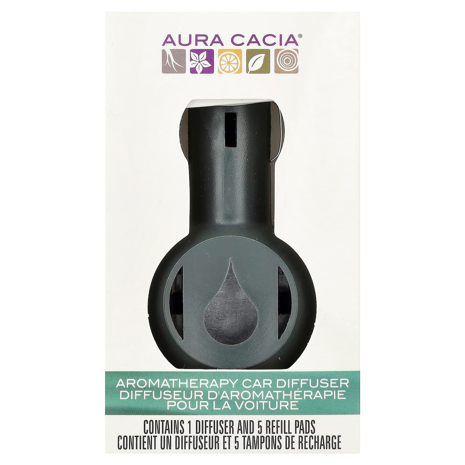 מפזר ריח ארומתרפי לרכב + 5 כריות חילוף – Aura Cacia