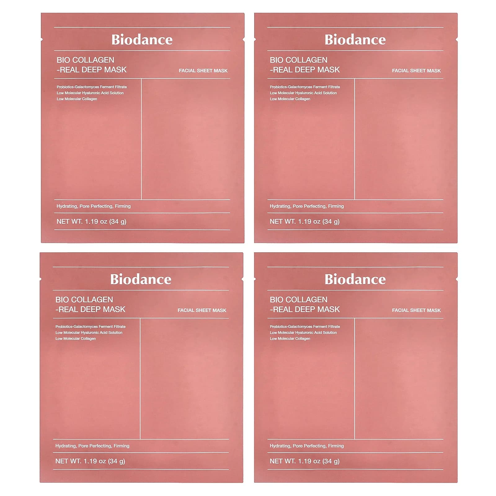 קופסה של 4 מסכות פנים Biodance Bio Collagen Real Deep Beauty Mask