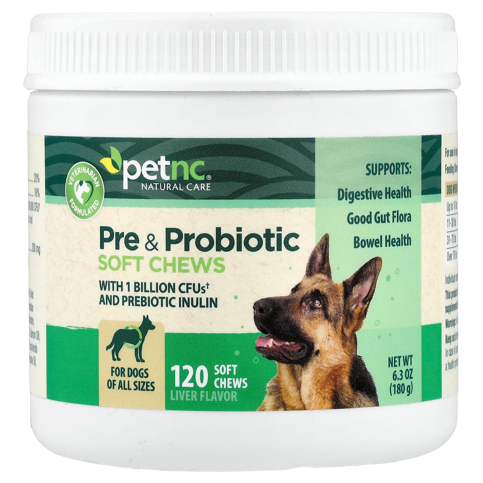 צנצנת לבנה petnc Pre & Probiotic Soft Chews לכלבים, 120 חטיפים בטעם כבד