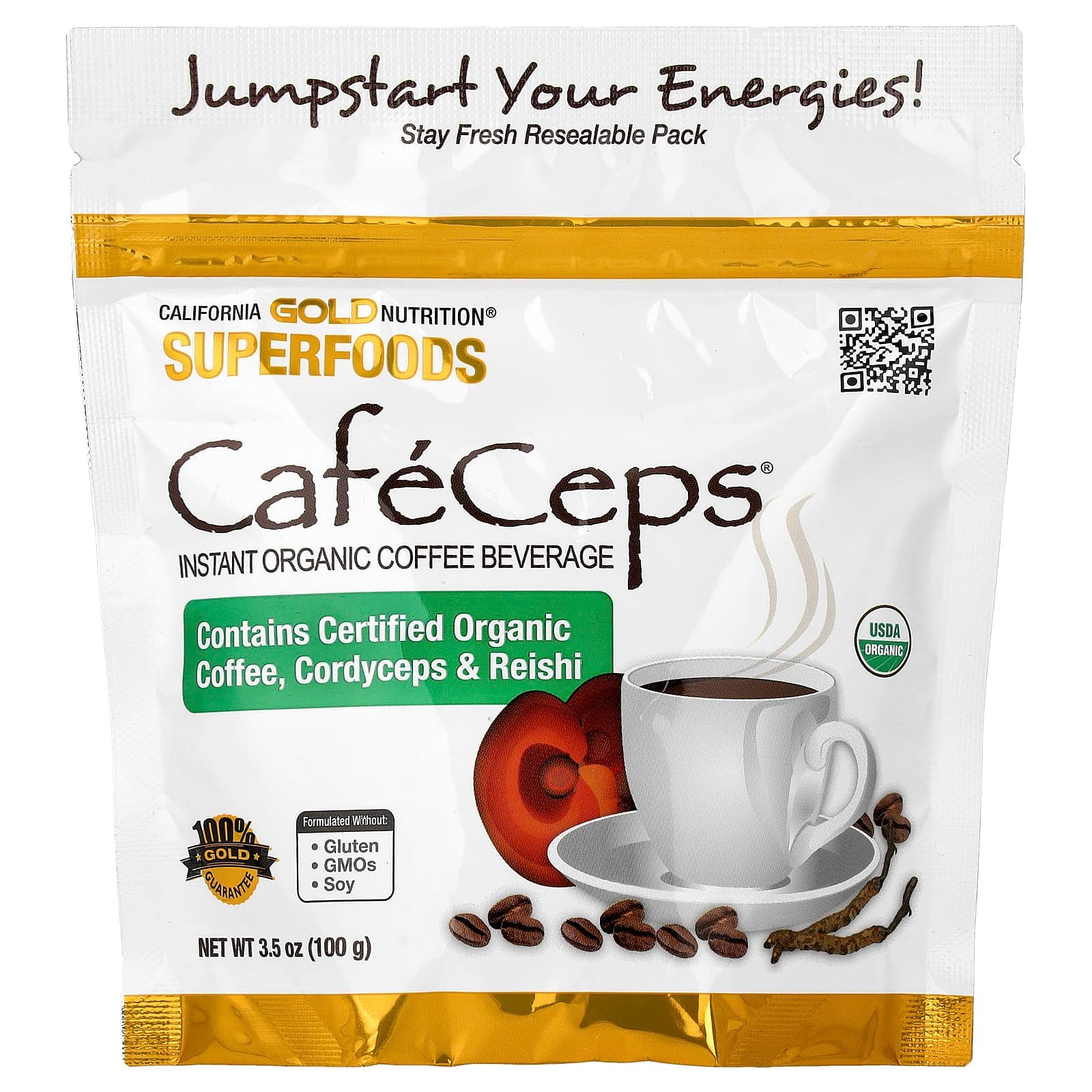 קפה נמס אורגני CafeCeps עם קורדיספס ורישי - California Gold Nutrition