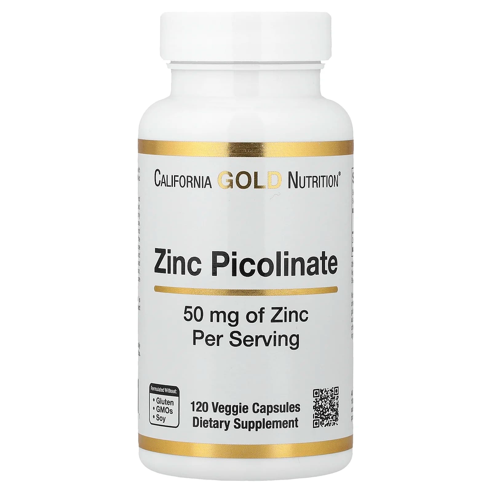 בקבוק California Gold Nutrition Zinc Picolinate 50 מ"ג, 120 כמוסות צמחיות