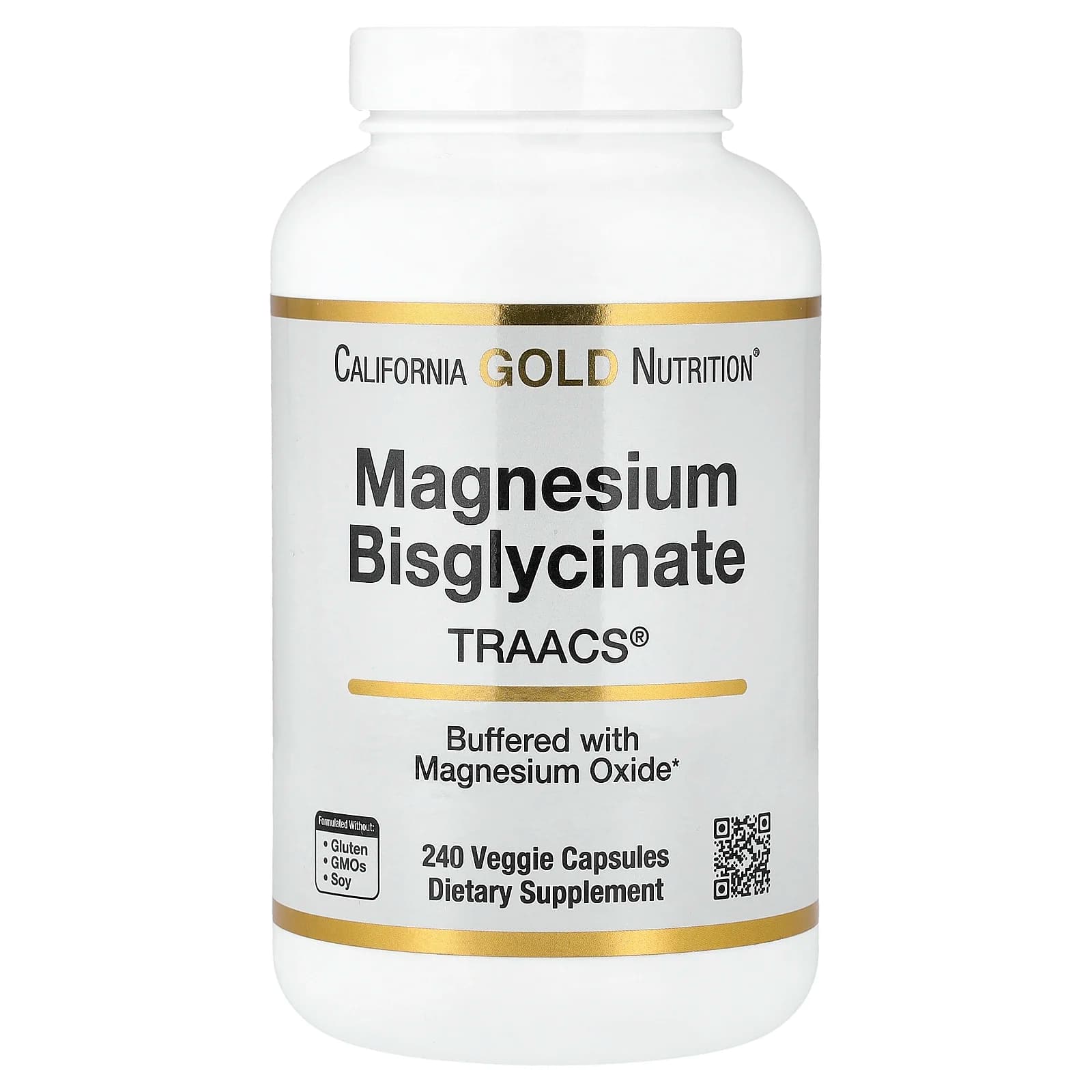 מארז California Gold Nutrition מגנזיום ביסגליצינאט TRAACS, 240 כמוסות צמחיות
