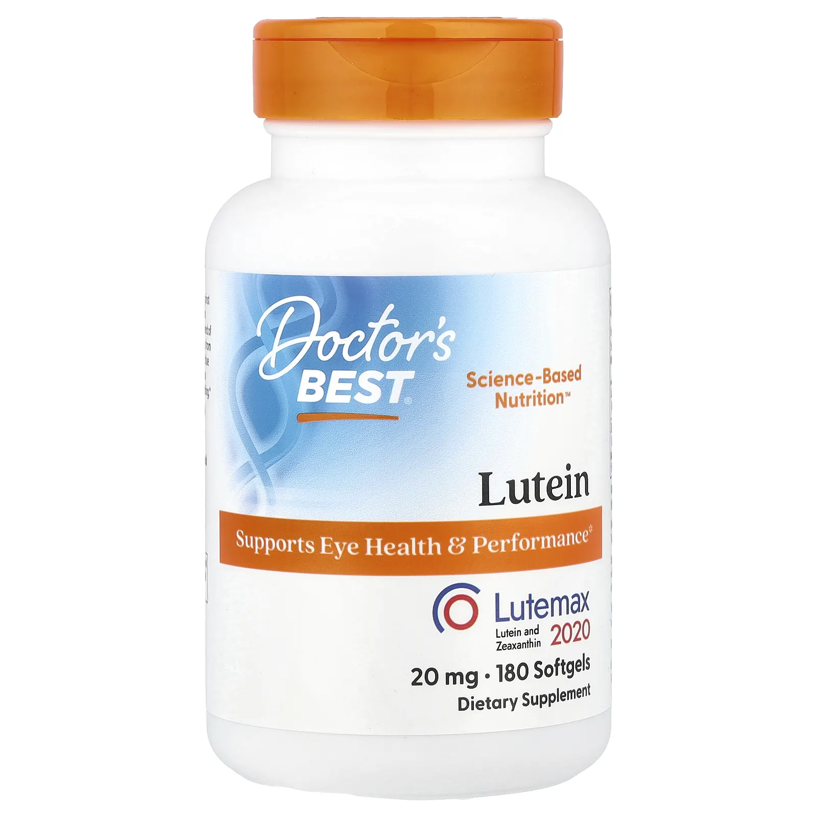 בקבוק Doctor's Best Lutein עם Lutemax 2020, 20 מ"ג, 180 סופטג'לס