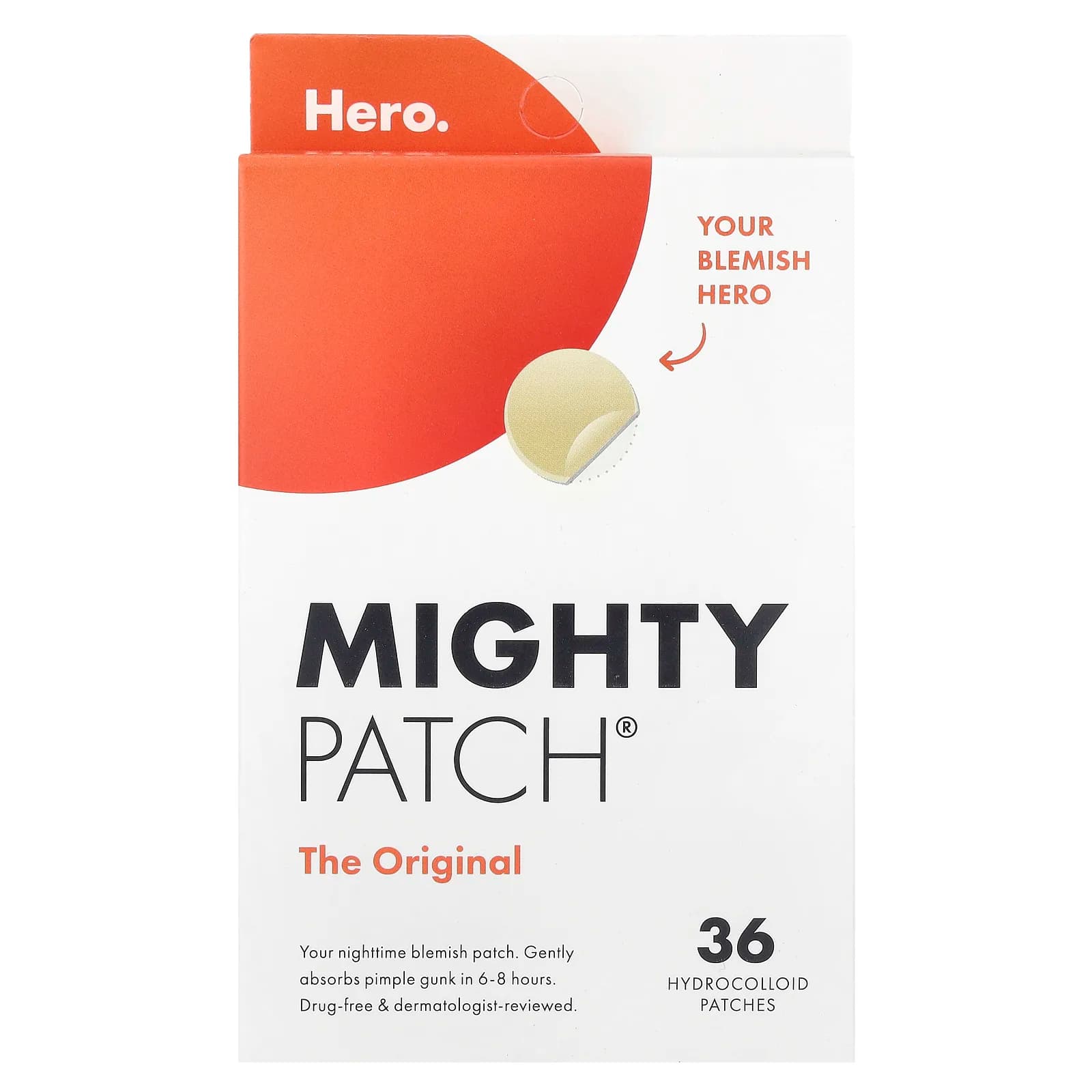 קופסת Hero Cosmetics Mighty Patch Original עם 36 פלסטרי הידרוקולואיד שקופים