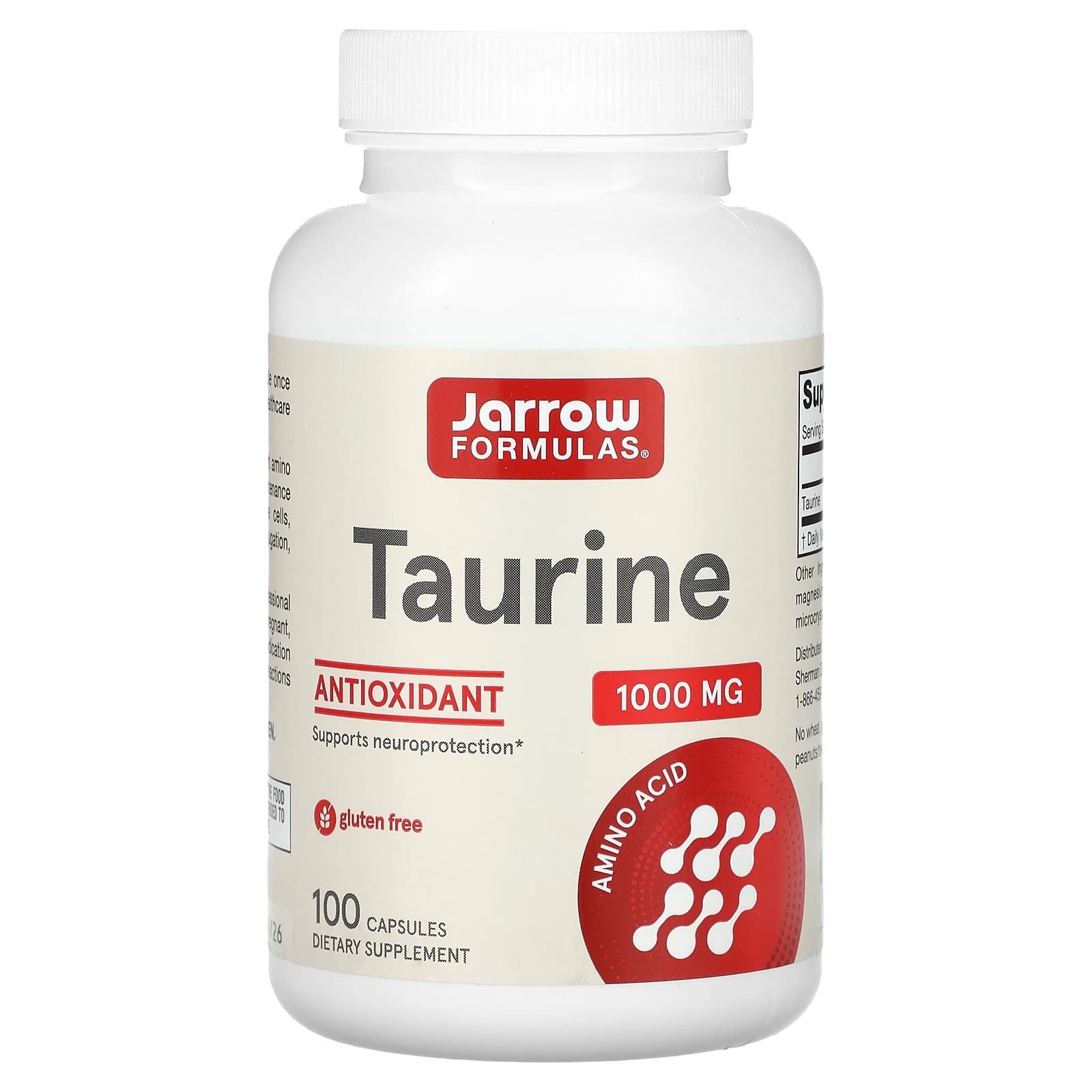 אריזת Jarrow Formulas טאורין 1,000 מ"ג, 100 כמוסות