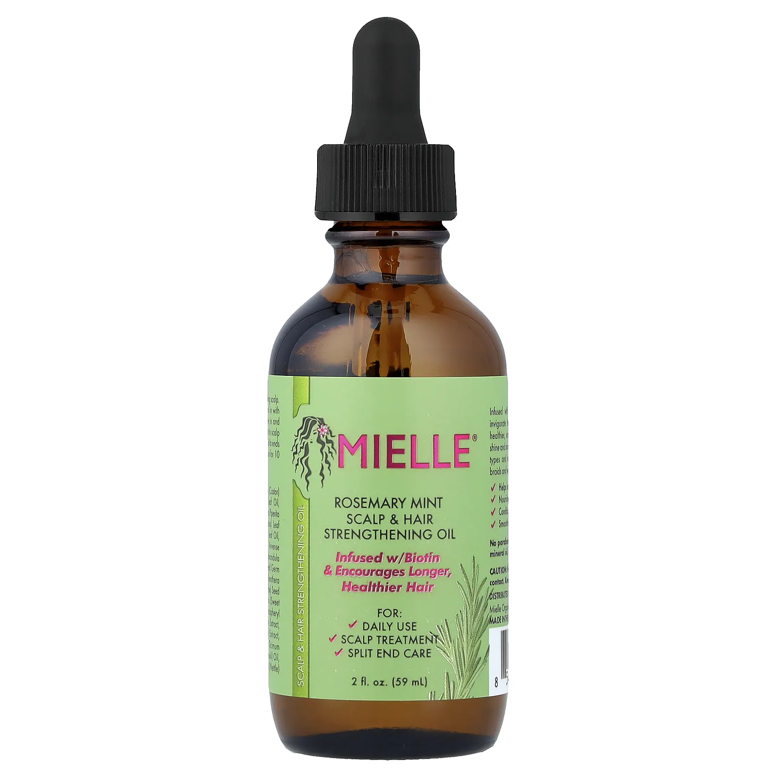 שמן קרקפת ושיער מחזק Mielle Organics רוזמרין ומנטה, מועשר בביוטין, 59 מ״ל