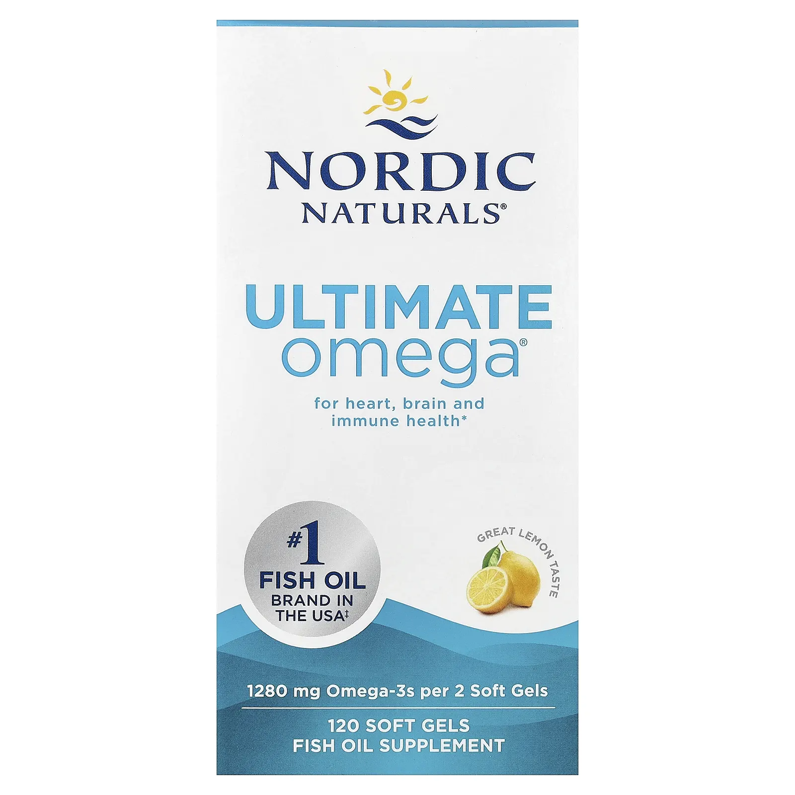 אריזת Nordic Naturals Ultimate Omega בטעם לימון, 120 כמוסות
