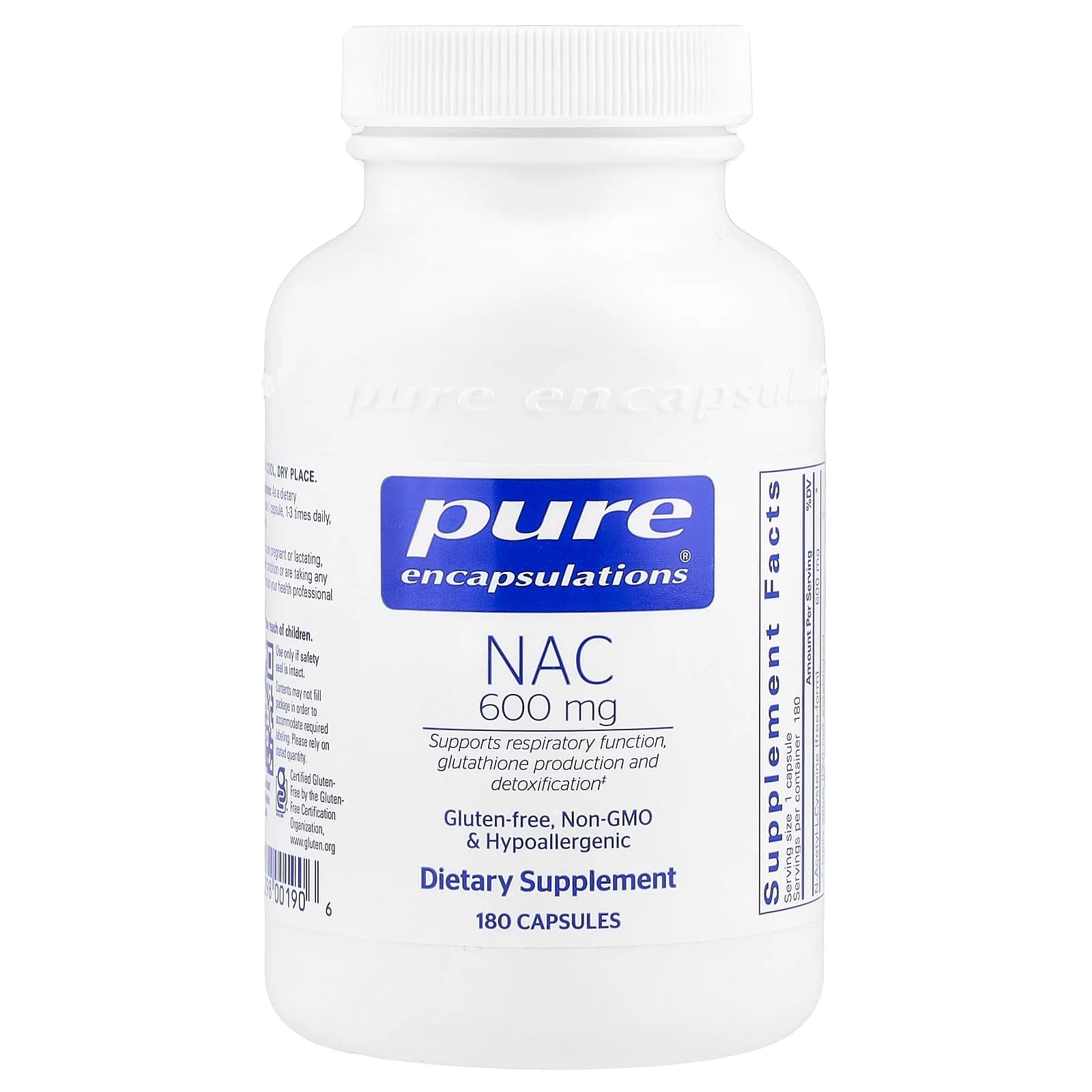 אריזת Pure Encapsulations NAC 600 מ"ג, 180 כמוסות