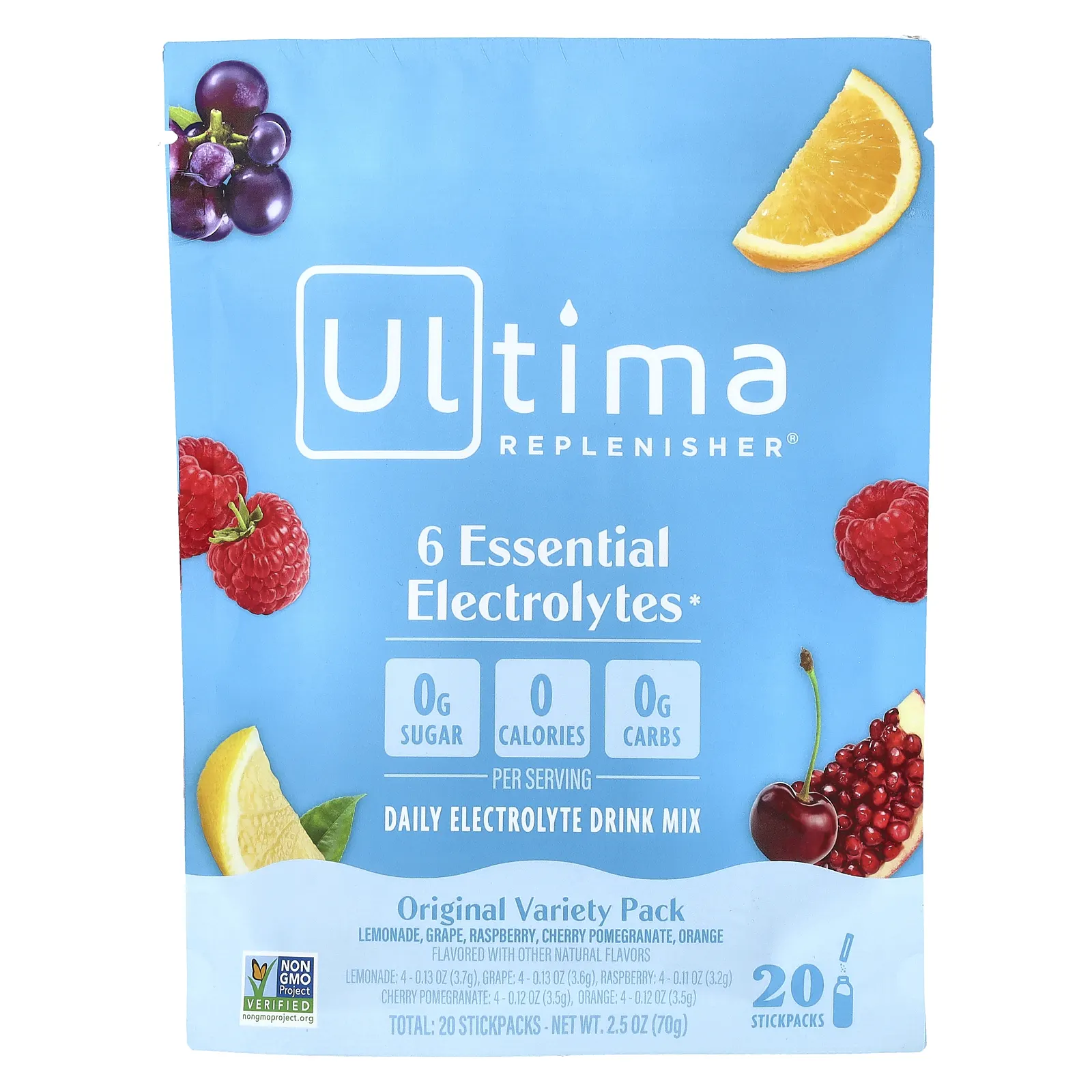 Ultima Replenisher – תערובת אלקטרוליטים יומית, 6 מינרלים חיוניים, 20 מקלוני שתייה
