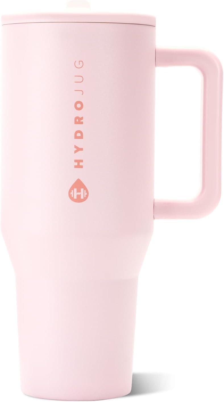כוס תרמית ורודה של HydroJug עם ידית ומכסה