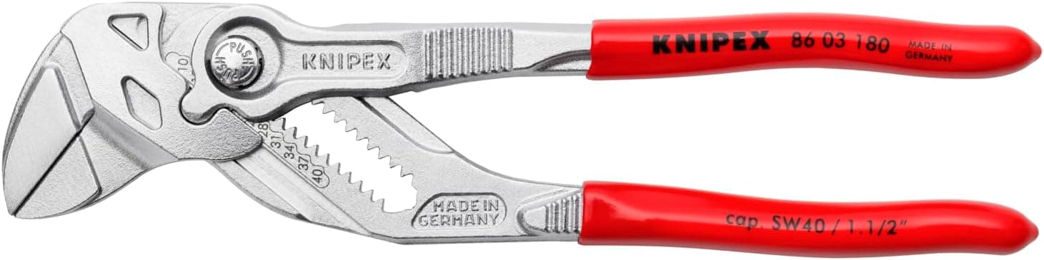 מפתח-צבת Knipex 86 03 180 כרום עם ידיות אדומות, כיתוב cap. SW40 / 1 1/2