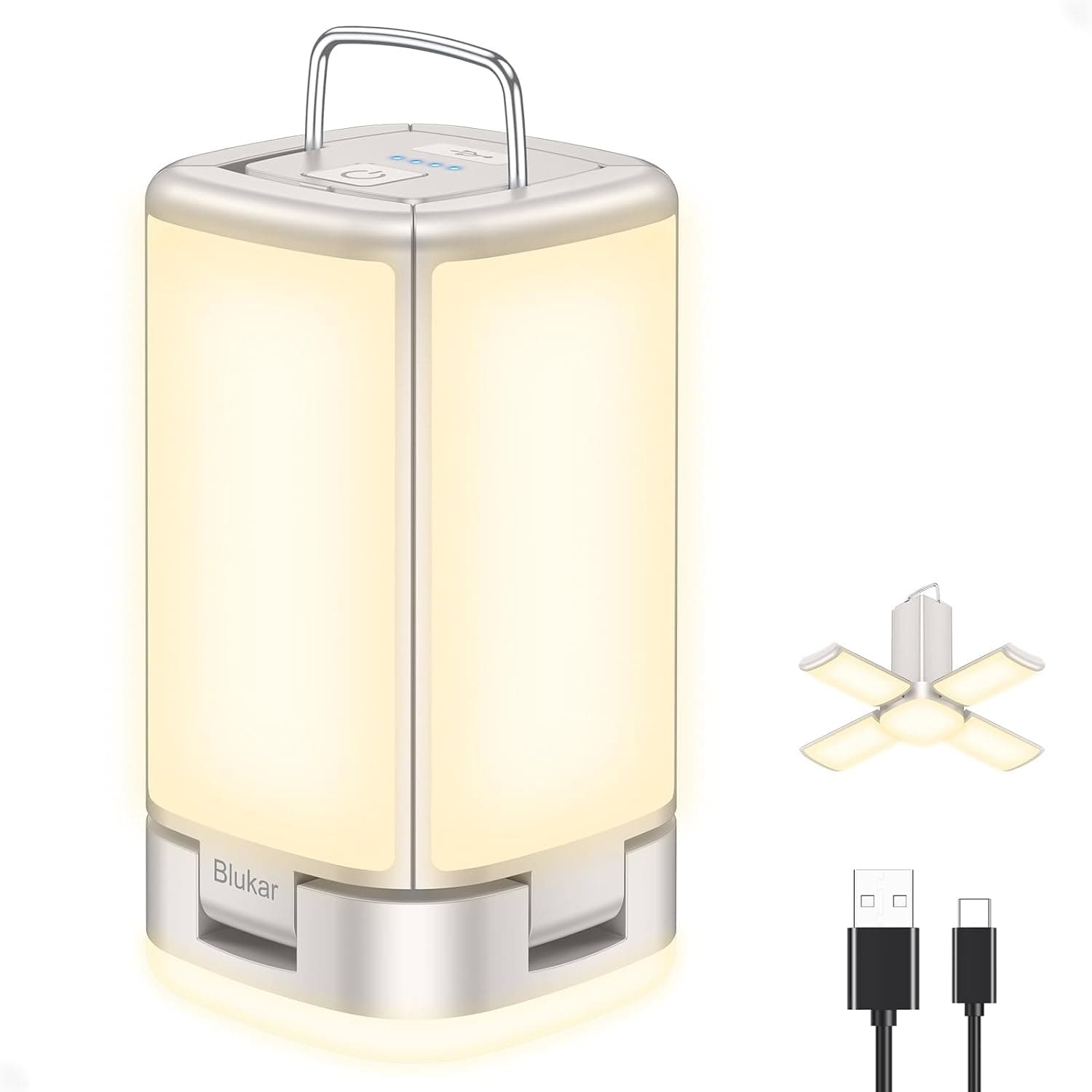 Blukar פנס קמפינג LED חזק - 116 לדים, 7 מצבי תאורה, נטענת USB-C