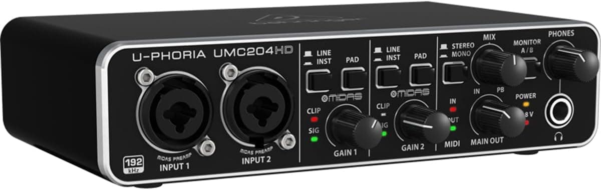 כרטיס קול Behringer U-PHORIA UMC204HD – ממשק אודיו USB 2x4 עם פרי־אמפ Midas