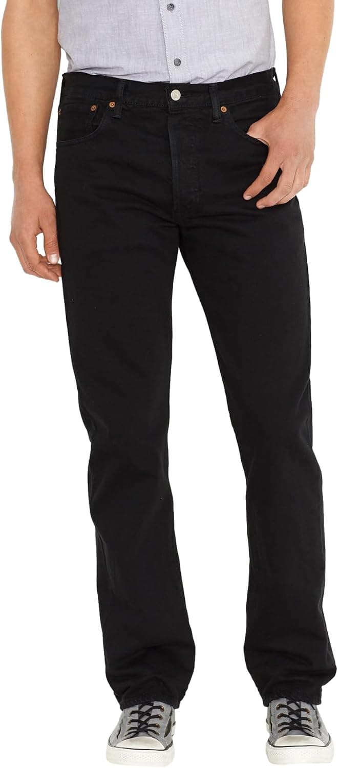 ג'ינס Levi's 501 שחור לגבר, כפתור וניטים, גזרה ישרה
