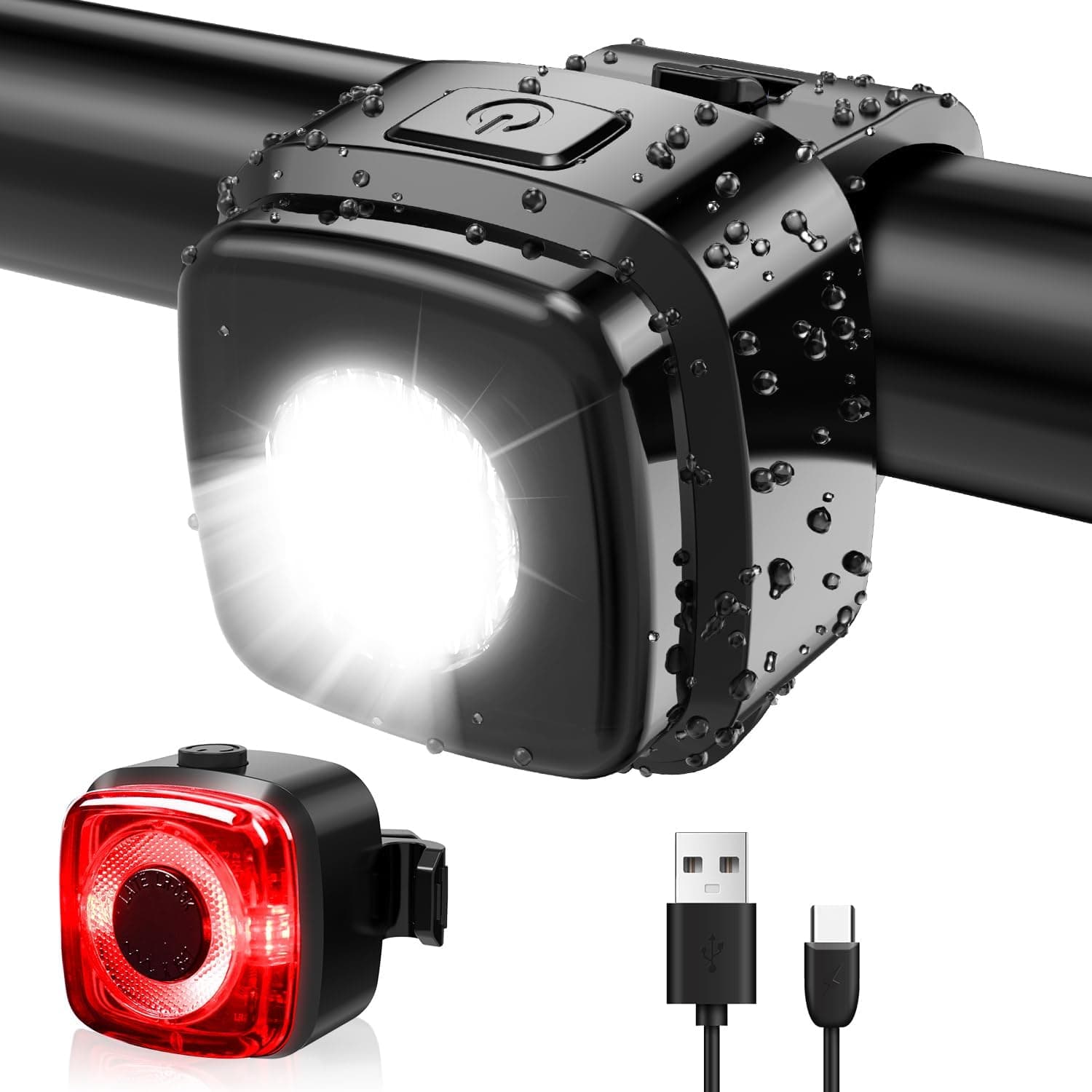 סט תאורה לאופניים Antimi – LED קדמי ואחורי בתקן הגרמני StVZO, טעינת USB-C
