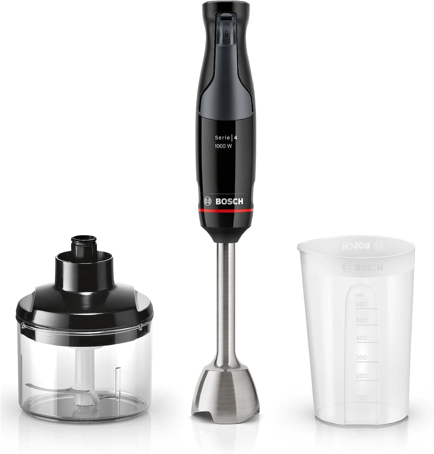 בלנדר מוט Bosch ErgoMaster שחור 1000W עם קוצץ וכוס מדידה שקופה