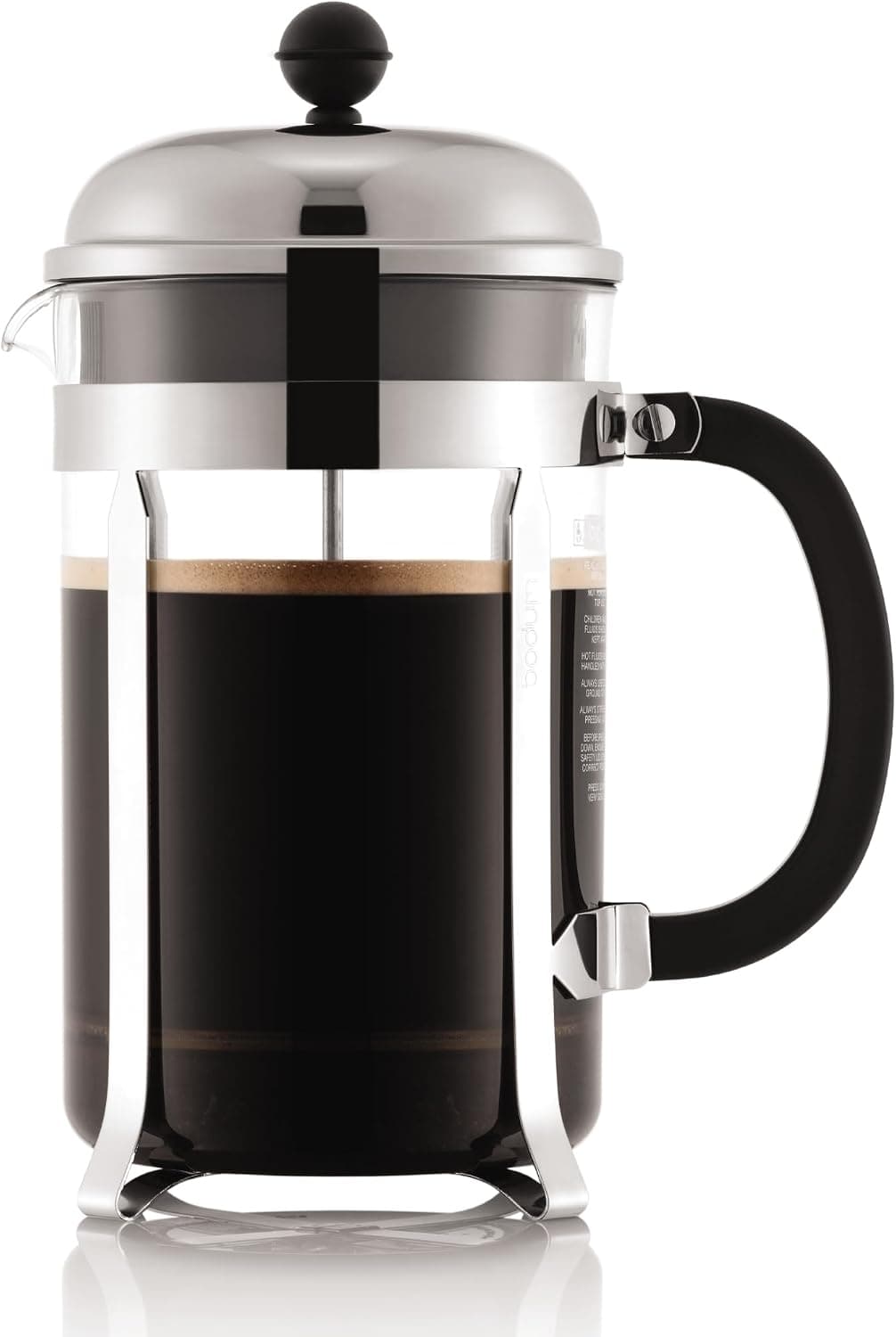 פרקולטור Bodum Chambord מנירוסטה מבריקה, פרנץ׳ פרס 1.5 ליטר עם קנקן זכוכית