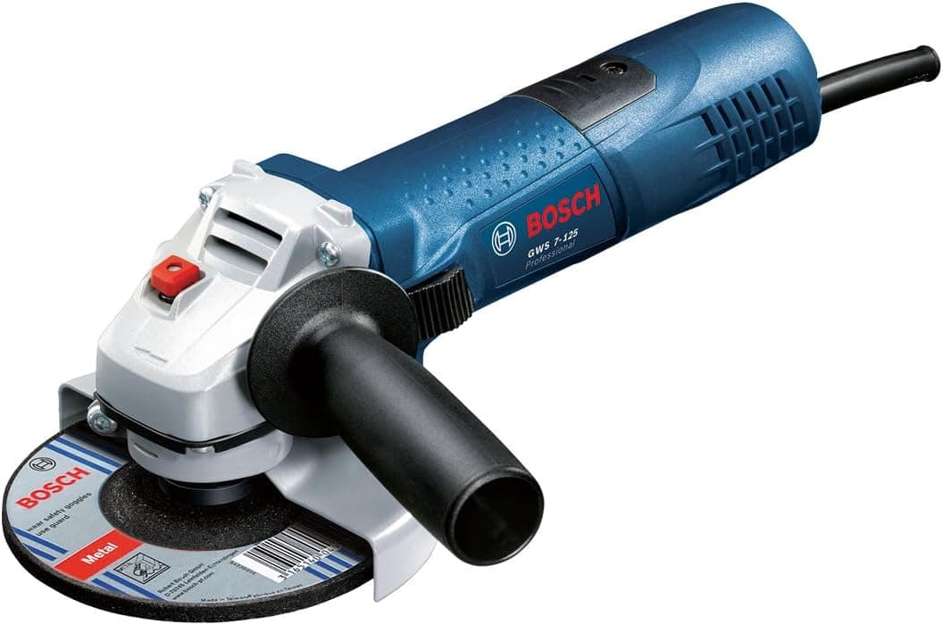 משחזת זווית Bosch Professional GWS 7-125 כחולה עם דיסק 125 מ"מ, ידית נוספת ומגן