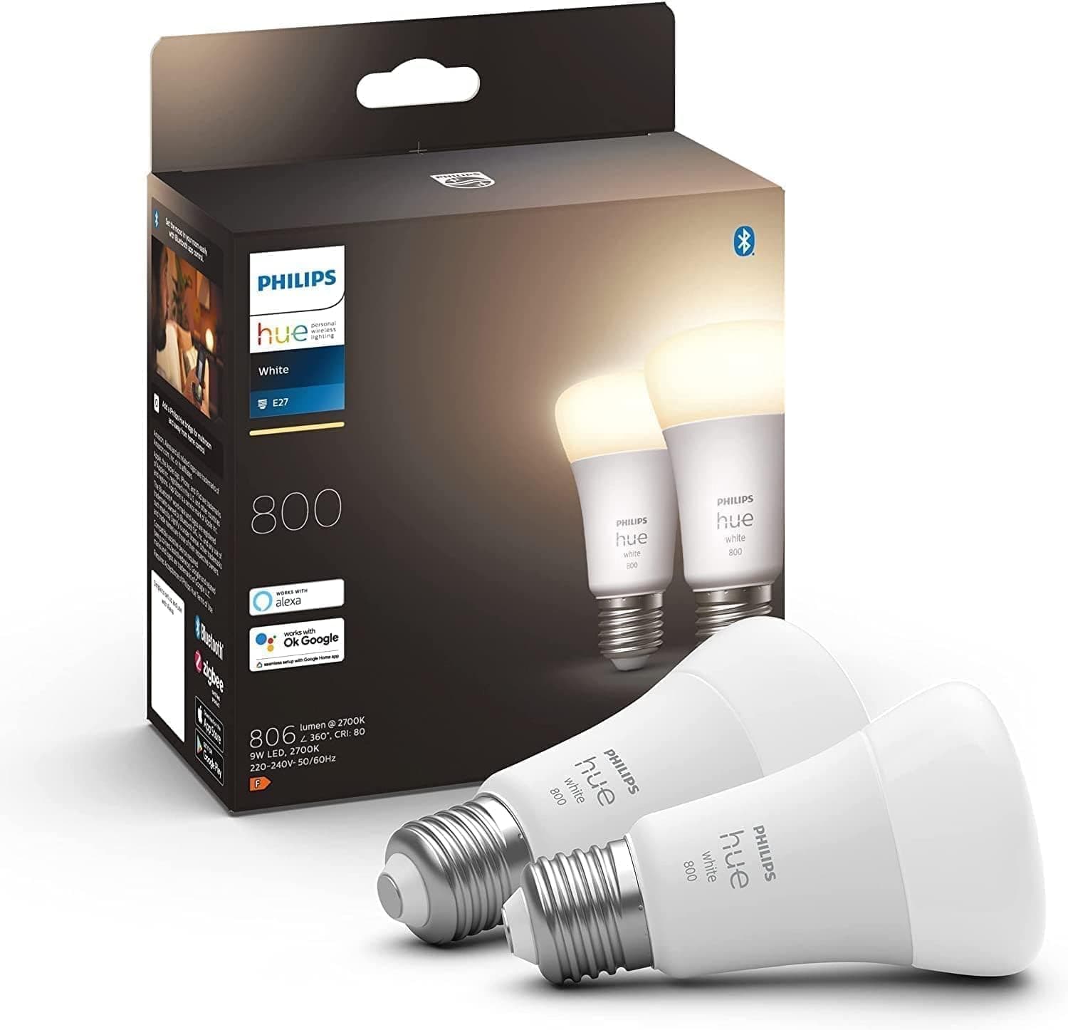 נורות Philips Hue White חכמות E27, 800 לומן, סט 2 יחידות