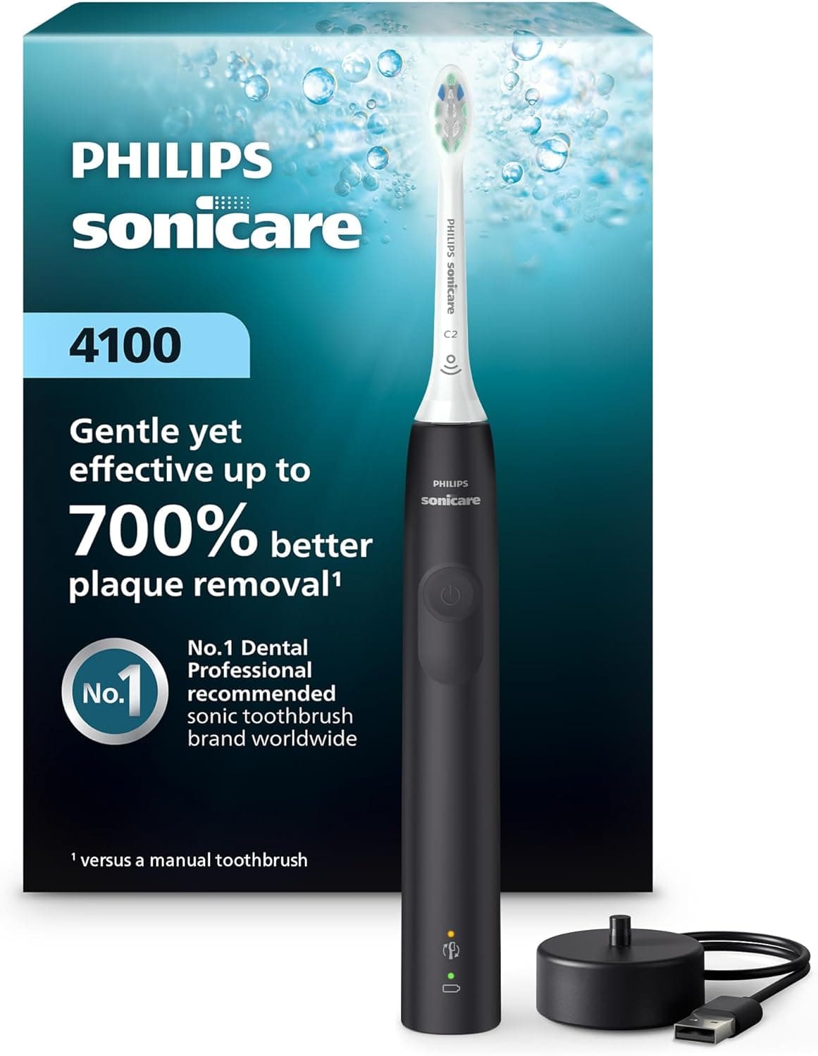 Philips Sonicare 4100 — מברשת שיניים חשמלית שחורה