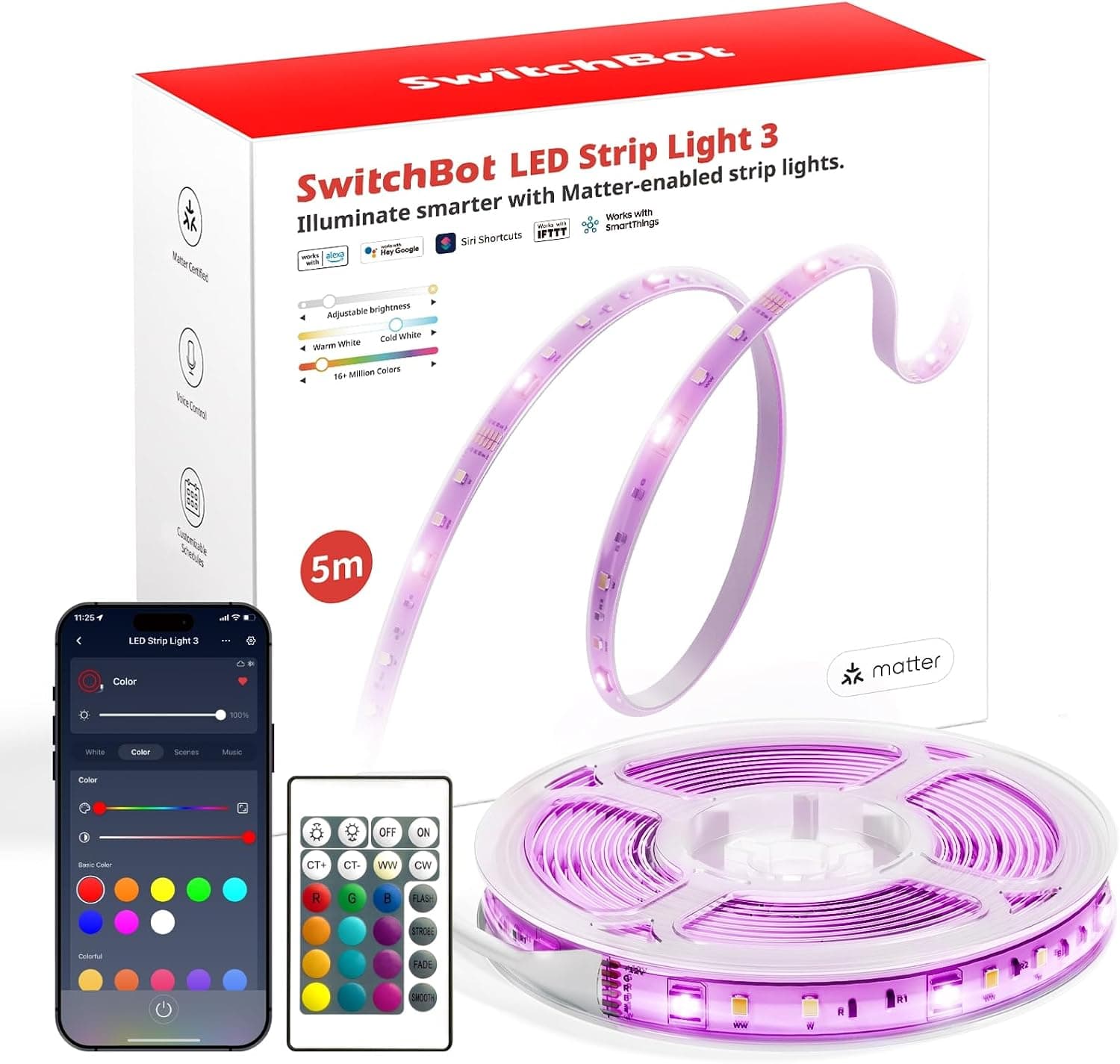 SwitchBot RGBCCT LED Strip — תואמת Matter, 72 נוריות למטר