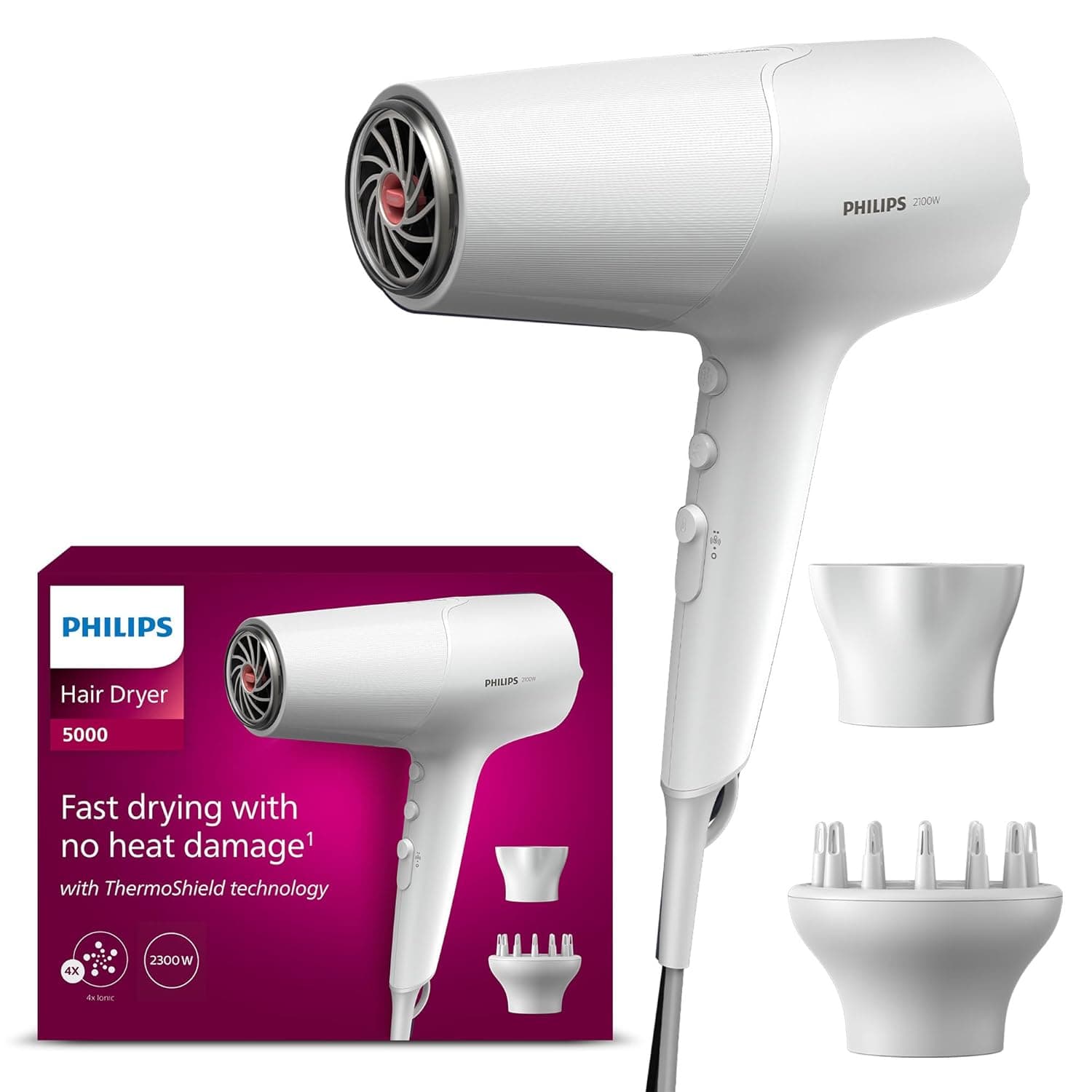 מייבש שיער Philips סדרה 5000 BHD500/20 - 2100 וואט, ThermoShield ויונים