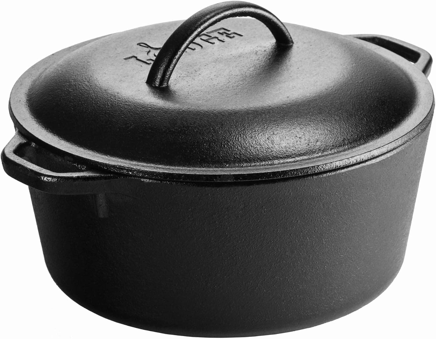 סיר ברזל יצוק Lodge Dutch Oven שחור עם מכסה ושתי ידיות לולאה