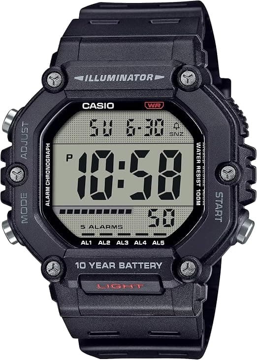 שעון דיגיטלי Casio AE-1600H בצבע שחור עם תאורת LED וסוללה ל-10 שנים
