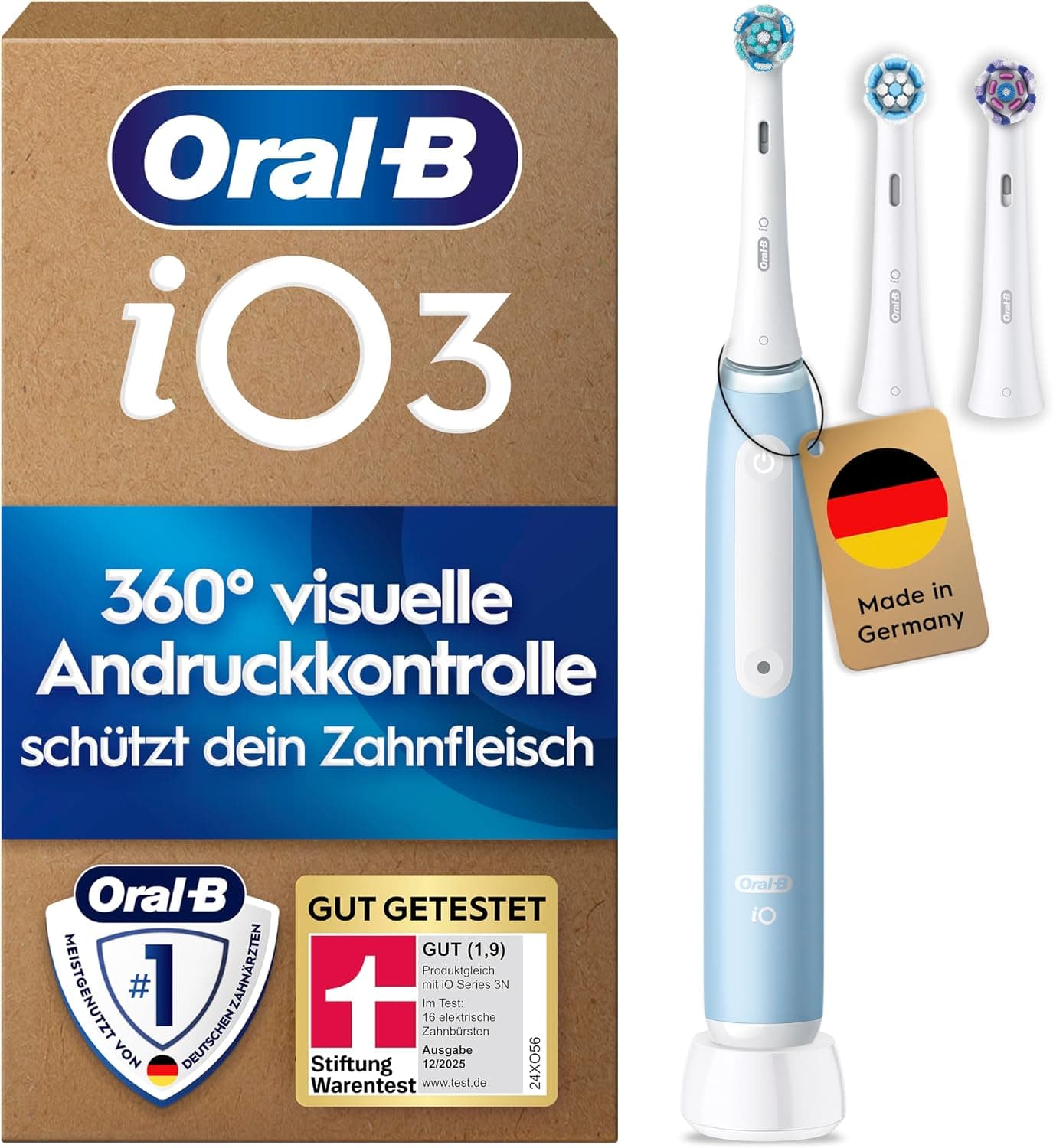 מברשת שיניים חשמלית Oral-B iO Series 3, כחול בהיר (3 ראשי מברשת)