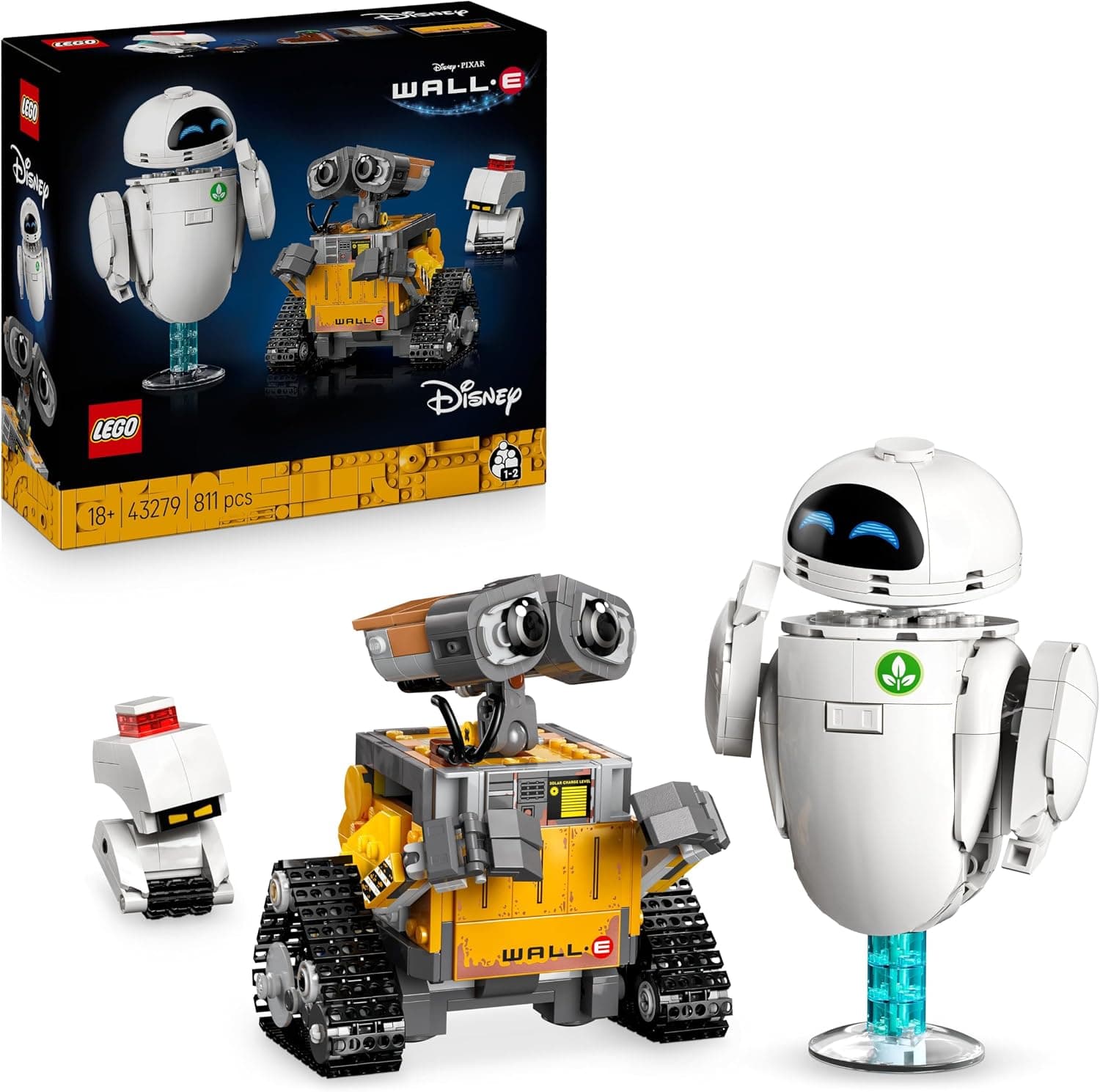 סט בניה LEGO Icons עם דמויות Wall-E ו-EVE מסרט וול-אי, שנויות במחשבה ודקות
